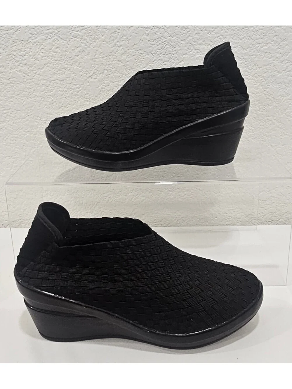 Bernie Mev Womens EU 36 US 5.5-6 Black Woven Wedge Slip On Shoes Booties